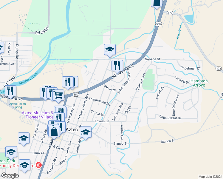 map of restaurants, bars, coffee shops, grocery stores, and more near 698 Orchard Avenue in Aztec