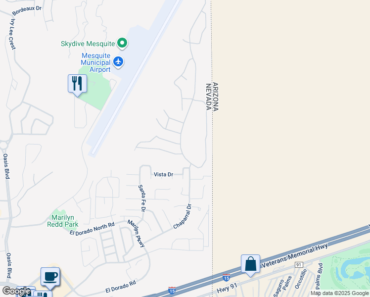 map of restaurants, bars, coffee shops, grocery stores, and more near 1074 Chaparral Drive in Mesquite