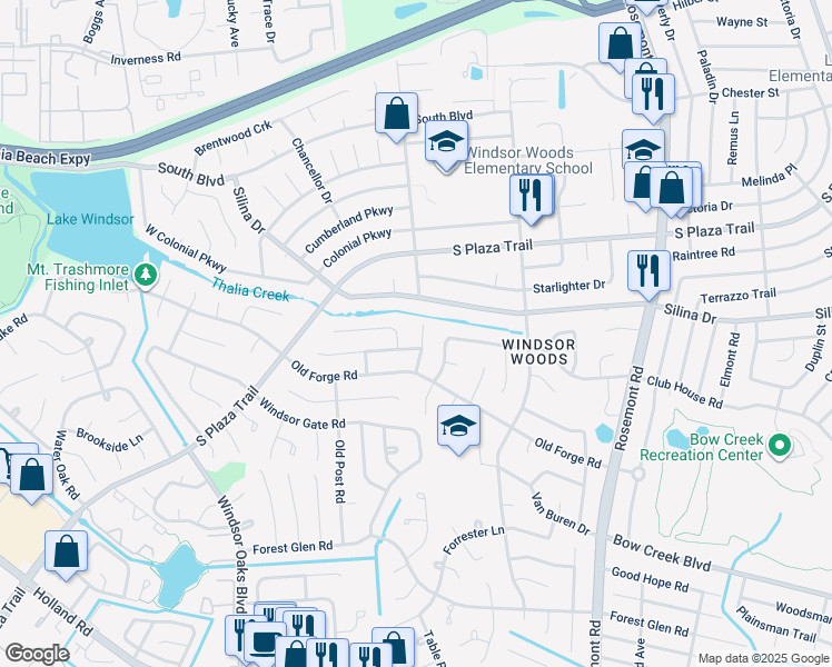 map of restaurants, bars, coffee shops, grocery stores, and more near 405 Red Lion Road in Virginia Beach