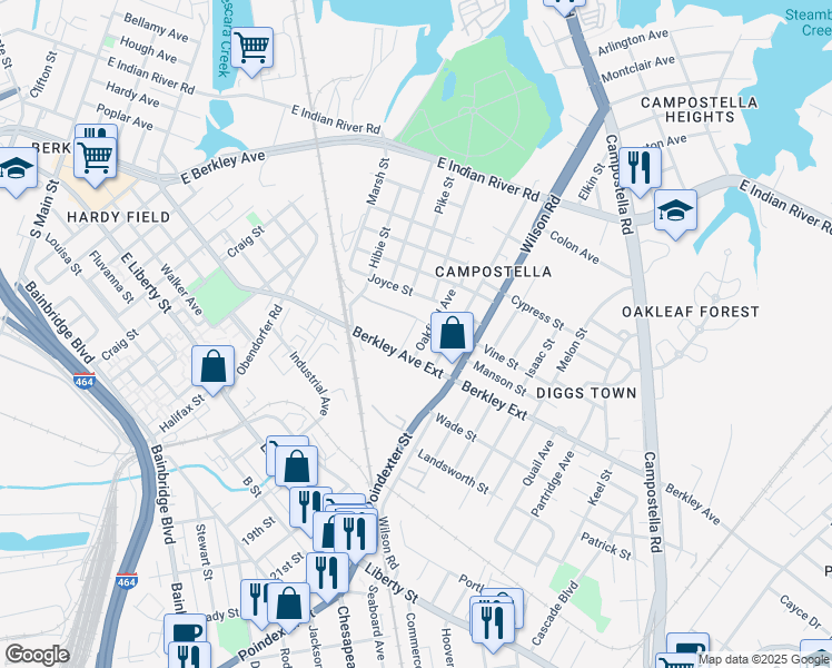 map of restaurants, bars, coffee shops, grocery stores, and more near 1715 Selden Avenue in Norfolk