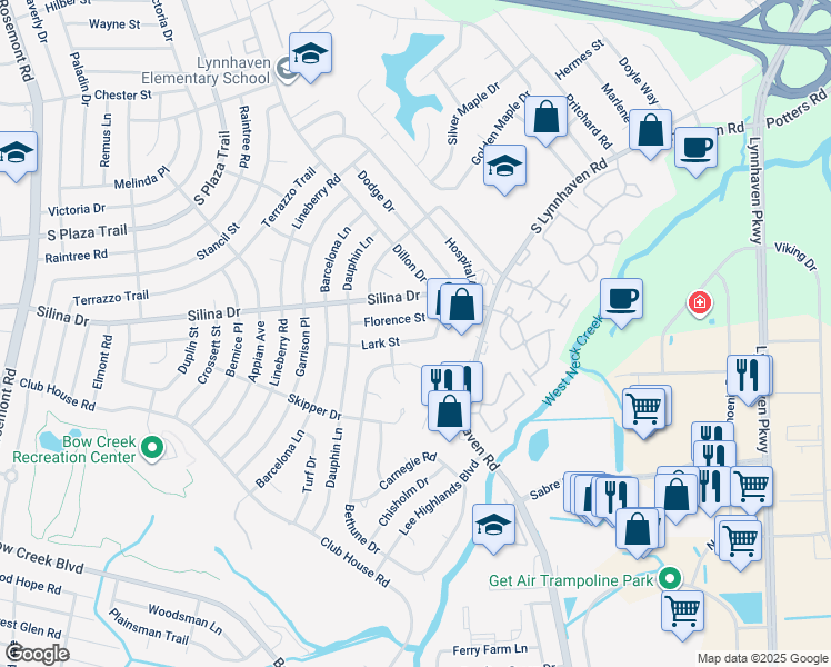map of restaurants, bars, coffee shops, grocery stores, and more near 3208 Lark St in Virginia Beach