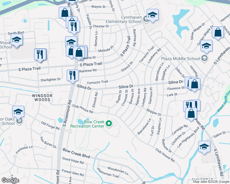 map of restaurants, bars, coffee shops, grocery stores, and more near 3417 Rainey Road in Virginia Beach