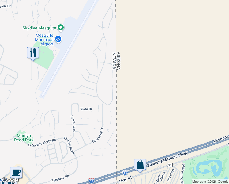 map of restaurants, bars, coffee shops, grocery stores, and more near 1080 Mohave Drive in Mesquite