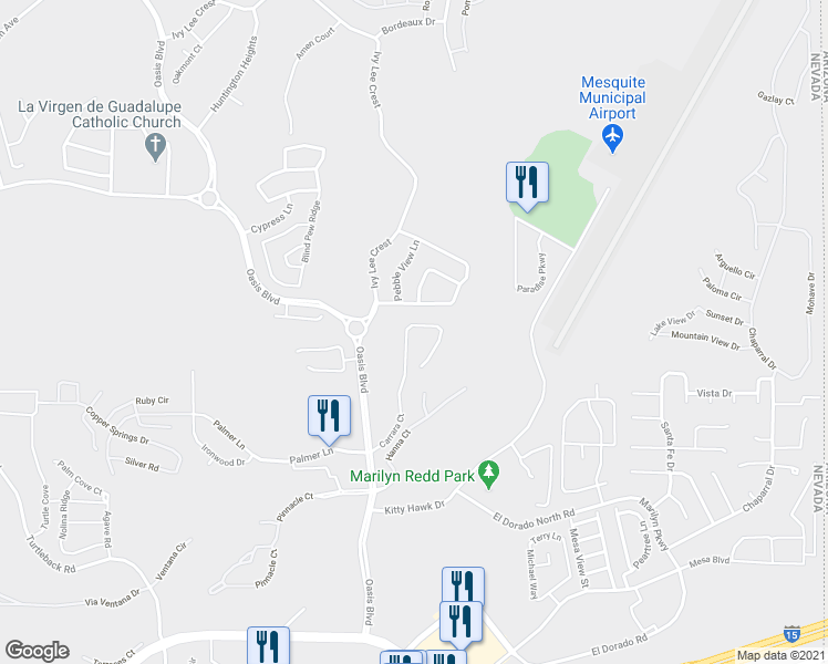map of restaurants, bars, coffee shops, grocery stores, and more near 1076 Carrara Court in Mesquite