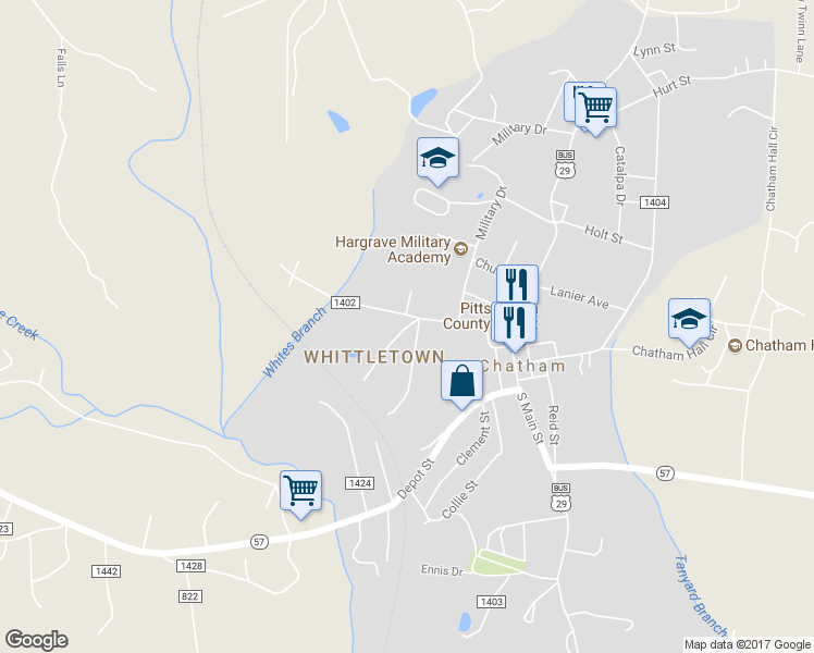 map of restaurants, bars, coffee shops, grocery stores, and more near 215 Whittle Street in Chatham