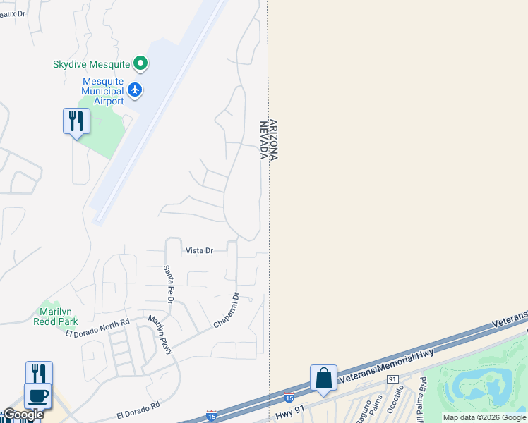 map of restaurants, bars, coffee shops, grocery stores, and more near 1080 Mohave Drive in Mesquite