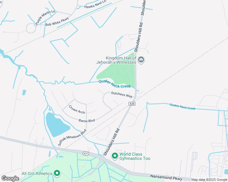 map of restaurants, bars, coffee shops, grocery stores, and more near 113 Dutchess Way in Suffolk