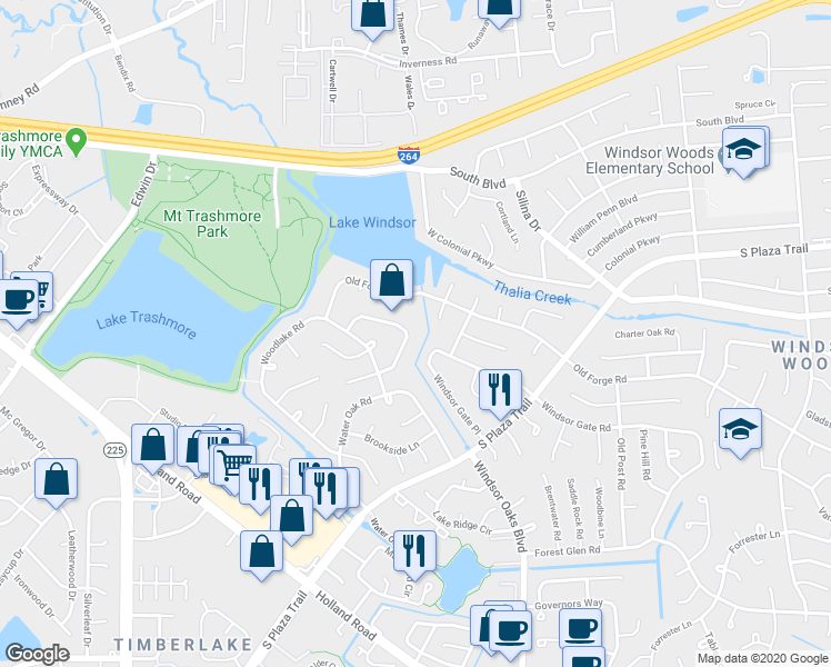map of restaurants, bars, coffee shops, grocery stores, and more near 4148 Mill Stream Road in Virginia Beach