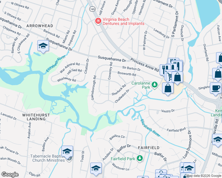map of restaurants, bars, coffee shops, grocery stores, and more near 5344 Sherluck Road in Virginia Beach