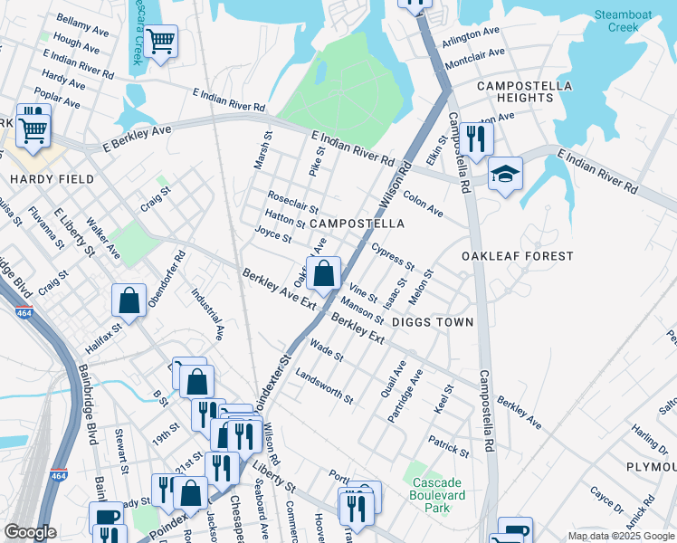 map of restaurants, bars, coffee shops, grocery stores, and more near 1708 U.S. 460 in Norfolk