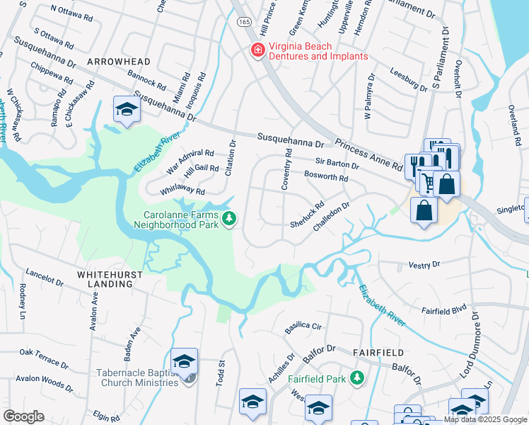 map of restaurants, bars, coffee shops, grocery stores, and more near 336 King Christian Road in Virginia Beach
