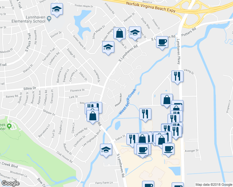 map of restaurants, bars, coffee shops, grocery stores, and more near 515 Rivers Reach in Virginia Beach