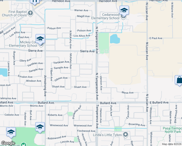 map of restaurants, bars, coffee shops, grocery stores, and more near 2530 Escalon Avenue in Clovis