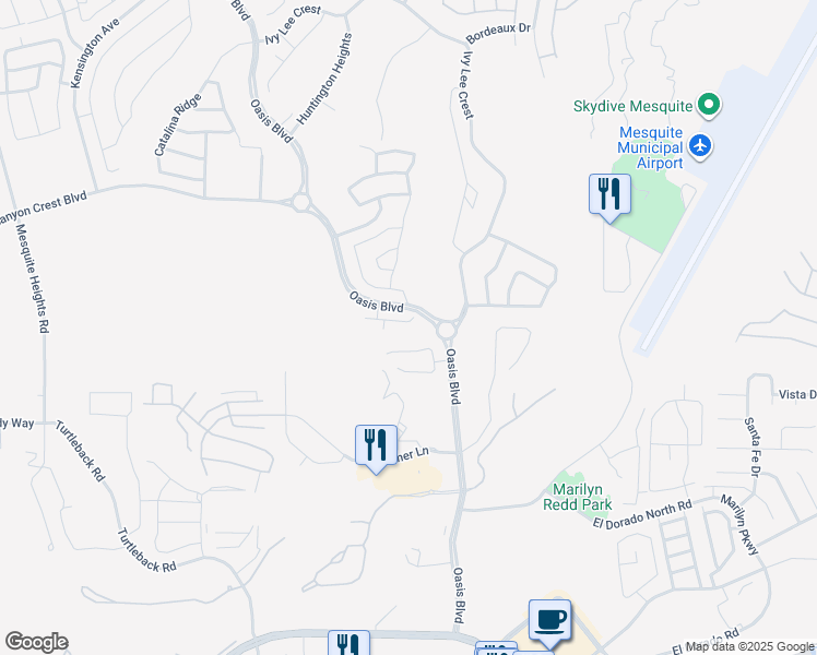 map of restaurants, bars, coffee shops, grocery stores, and more near 155 Parliament Canyon in Mesquite