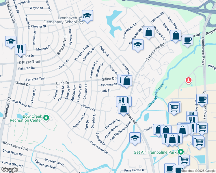 map of restaurants, bars, coffee shops, grocery stores, and more near 3225 Florence Street in Virginia Beach