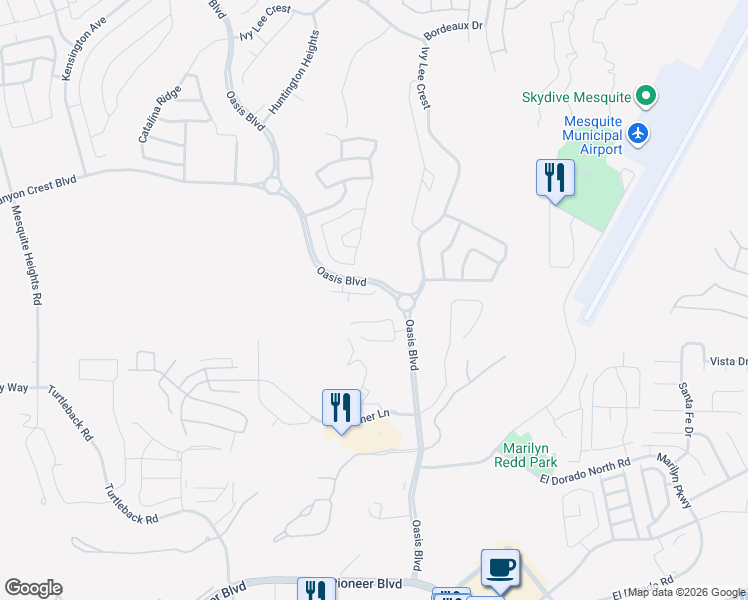 map of restaurants, bars, coffee shops, grocery stores, and more near 118 Stanley Cove in Mesquite
