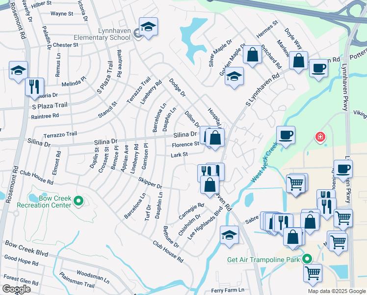map of restaurants, bars, coffee shops, grocery stores, and more near 3225 Florence Street in Virginia Beach