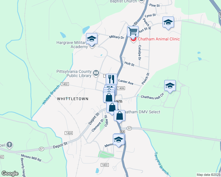 map of restaurants, bars, coffee shops, grocery stores, and more near 11 Bank Street in Chatham