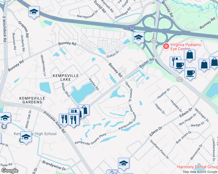 map of restaurants, bars, coffee shops, grocery stores, and more near 459 Greenview Drive in Virginia Beach