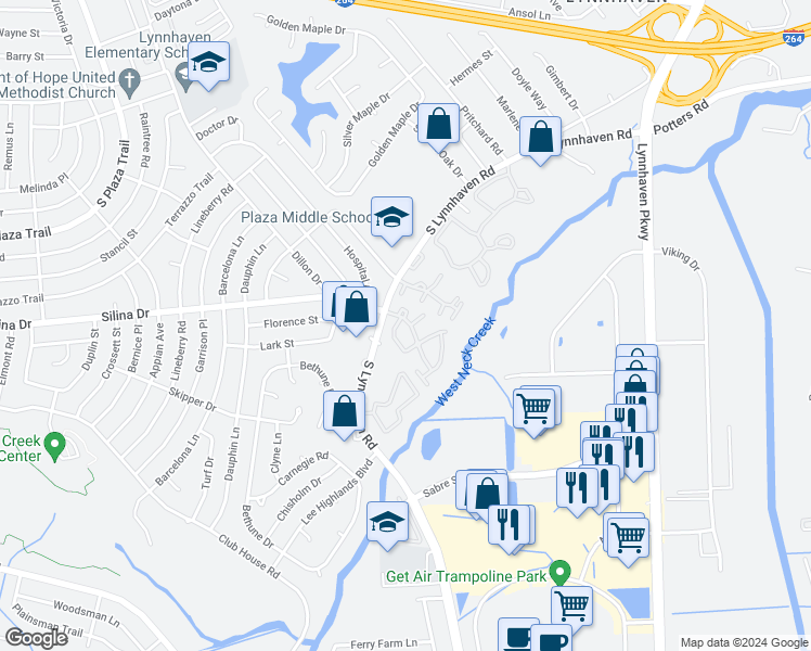 map of restaurants, bars, coffee shops, grocery stores, and more near 2941 Lyme Regis Quay in Virginia Beach