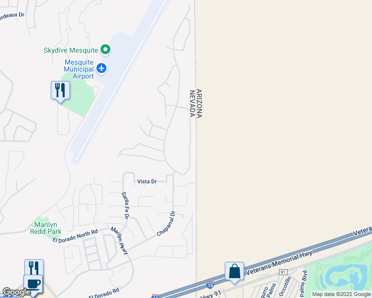 map of restaurants, bars, coffee shops, grocery stores, and more near 1133 Mohave Drive in Mesquite