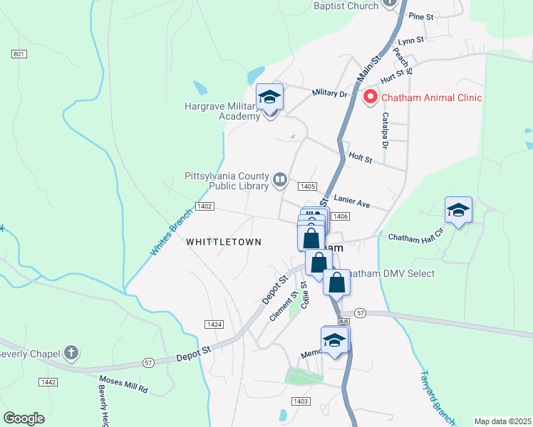 map of restaurants, bars, coffee shops, grocery stores, and more near 111 Whittle Street in Chatham