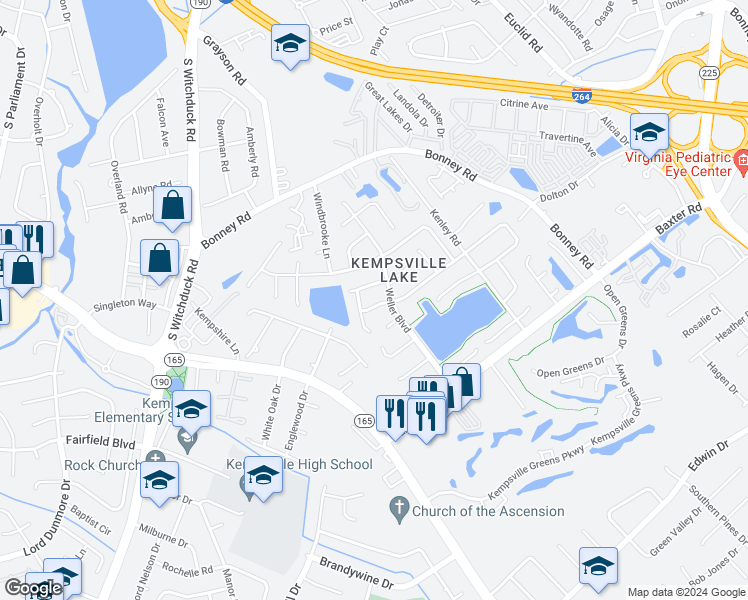 map of restaurants, bars, coffee shops, grocery stores, and more near 4812 Marlwood Way in Virginia Beach