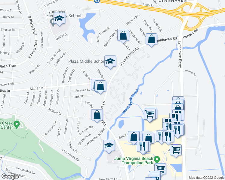 map of restaurants, bars, coffee shops, grocery stores, and more near 2945 Lyme Regis Quay in Virginia Beach