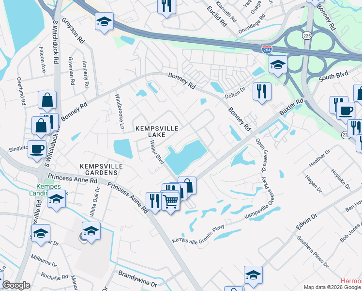 map of restaurants, bars, coffee shops, grocery stores, and more near 4749 Marlwood Way in Virginia Beach