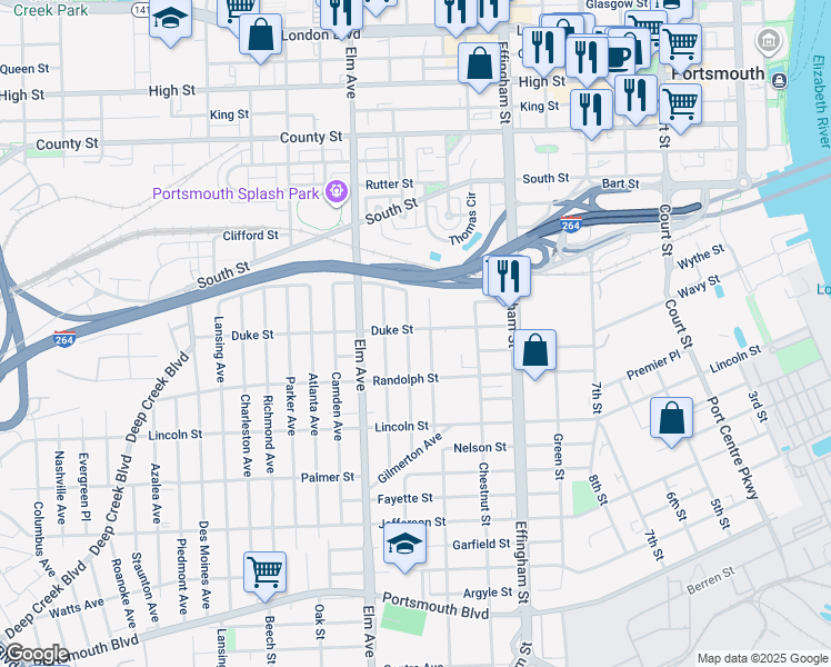 map of restaurants, bars, coffee shops, grocery stores, and more near in Portsmouth