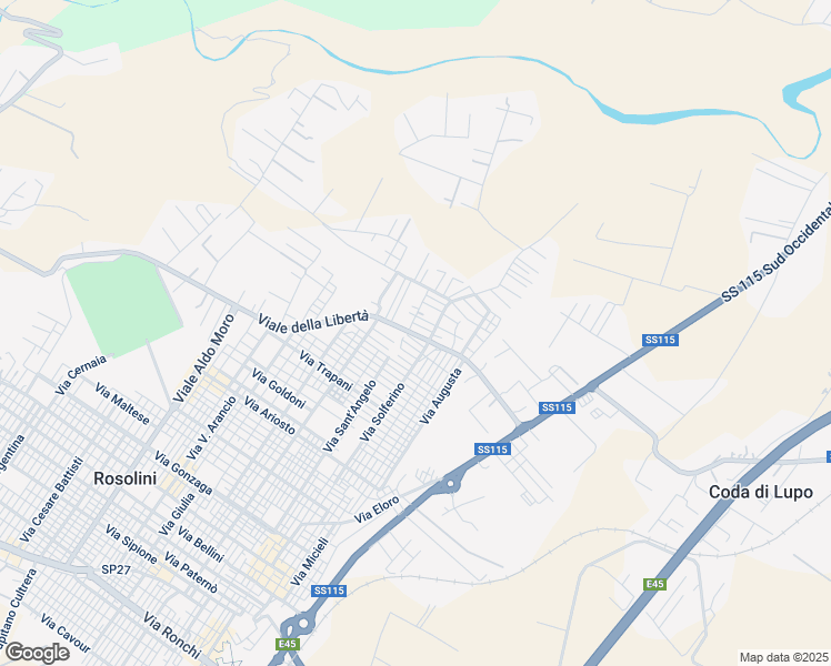 map of restaurants, bars, coffee shops, grocery stores, and more near 11 Via Antonio de Curtis in Rosolini