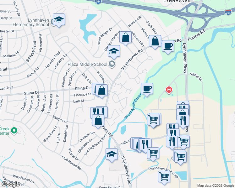 map of restaurants, bars, coffee shops, grocery stores, and more near 509 Abbot Muse in Virginia Beach