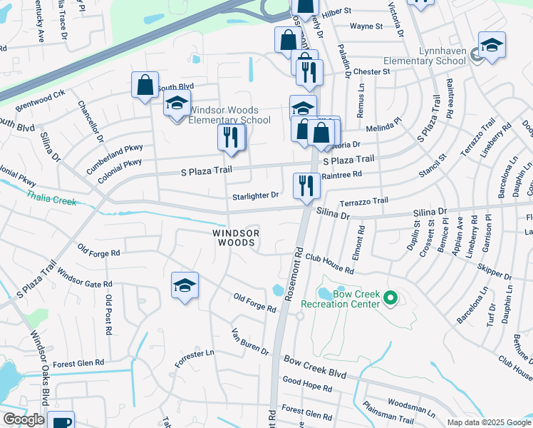map of restaurants, bars, coffee shops, grocery stores, and more near 3637 Silina Drive in Virginia Beach