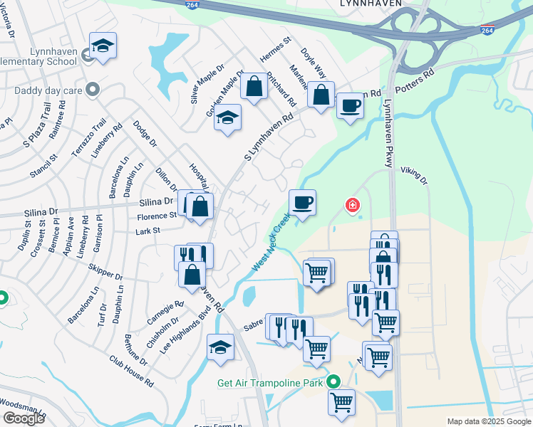 map of restaurants, bars, coffee shops, grocery stores, and more near 432 Abbotsleigh Court in Virginia Beach