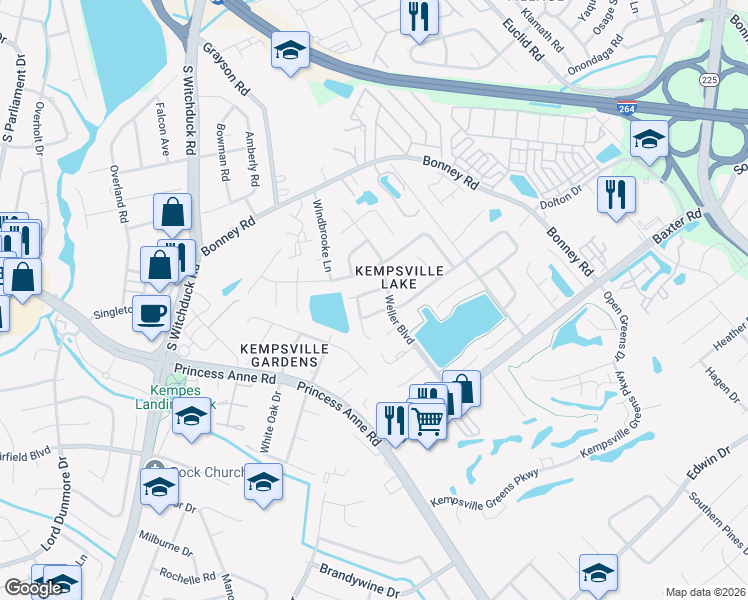 map of restaurants, bars, coffee shops, grocery stores, and more near 4812 Ashbury Lane in Virginia Beach