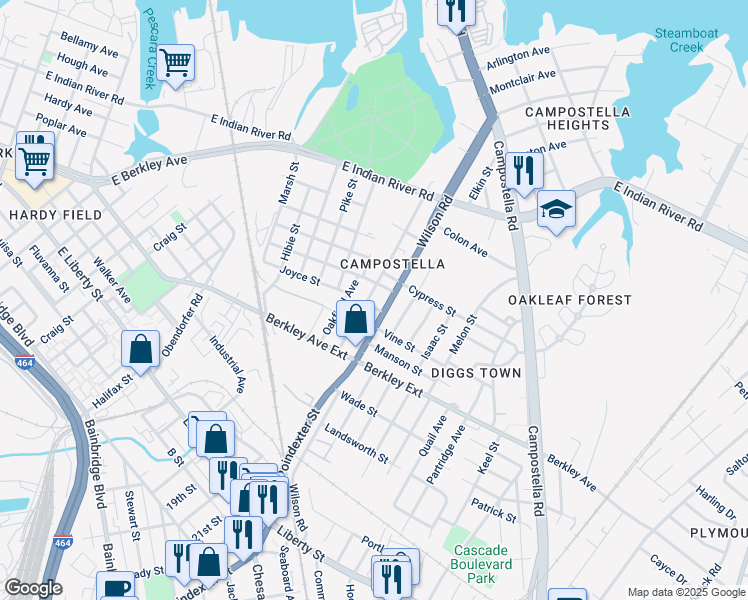 map of restaurants, bars, coffee shops, grocery stores, and more near 1301 Hatton Street in Norfolk