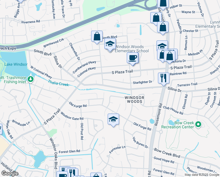 map of restaurants, bars, coffee shops, grocery stores, and more near 3773 Silina Drive in Virginia Beach