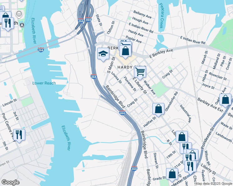 map of restaurants, bars, coffee shops, grocery stores, and more near 1108 Rockingham Street in Norfolk
