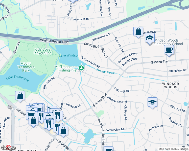 map of restaurants, bars, coffee shops, grocery stores, and more near 3948 Old Forge Road in Virginia Beach