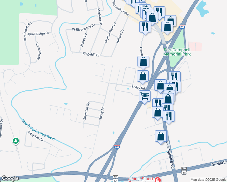 map of restaurants, bars, coffee shops, grocery stores, and more near 512 Southwind Drive in Hopkinsville