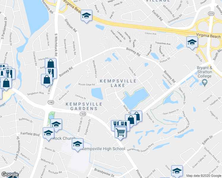 map of restaurants, bars, coffee shops, grocery stores, and more near 4812 Ashbury Lane in Virginia Beach