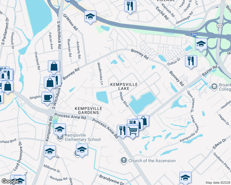 map of restaurants, bars, coffee shops, grocery stores, and more near 4812 Ashbury Lane in Virginia Beach
