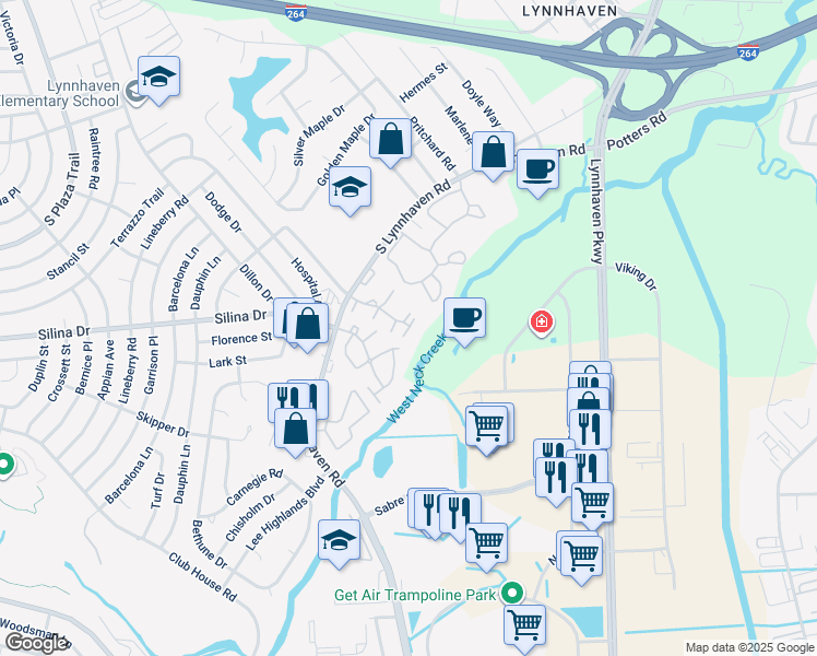 map of restaurants, bars, coffee shops, grocery stores, and more near 408 Abbotsleigh Court in Virginia Beach
