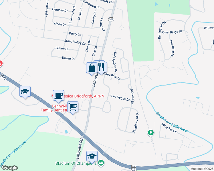 map of restaurants, bars, coffee shops, grocery stores, and more near 3910 Nassau Circle in Hopkinsville