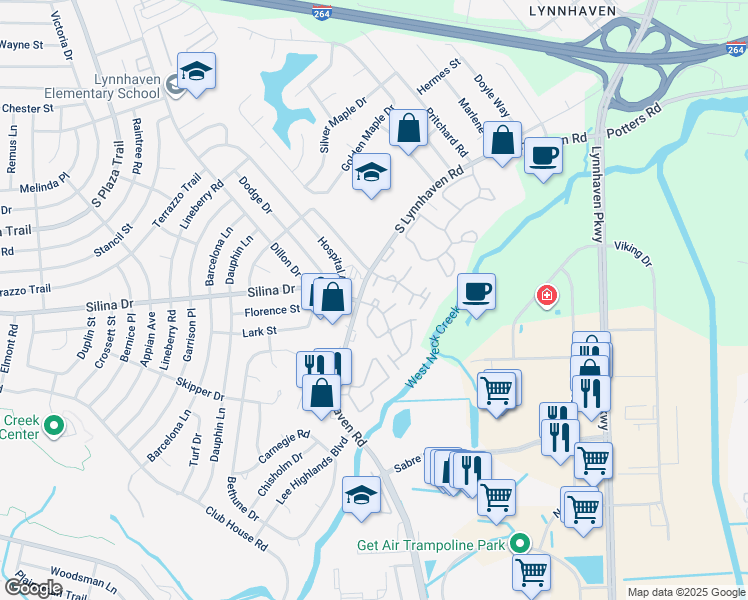 map of restaurants, bars, coffee shops, grocery stores, and more near 517 Abbot Muse in Virginia Beach