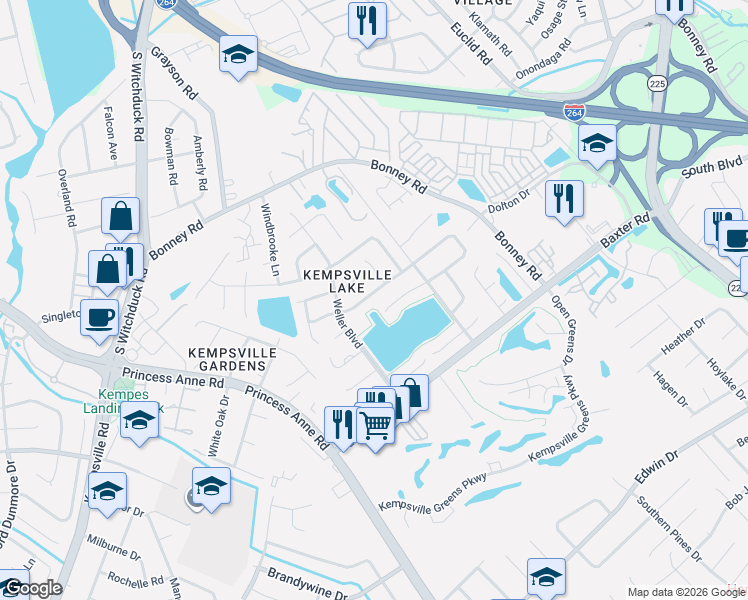 map of restaurants, bars, coffee shops, grocery stores, and more near 4749 Marlwood Way in Virginia Beach