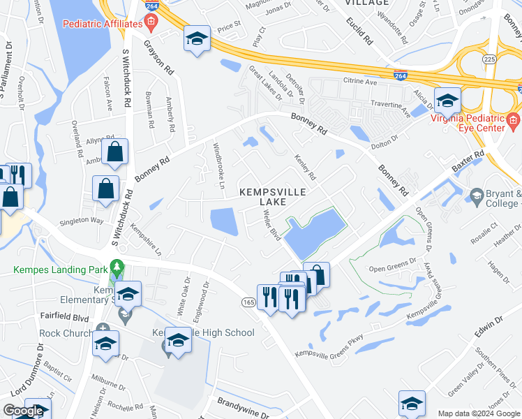 map of restaurants, bars, coffee shops, grocery stores, and more near 4803 Ashbury Lane in Virginia Beach
