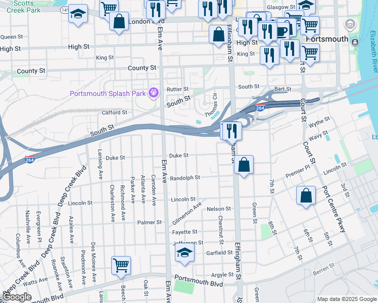 map of restaurants, bars, coffee shops, grocery stores, and more near in Portsmouth