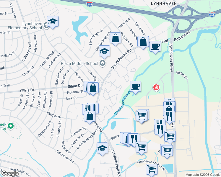 map of restaurants, bars, coffee shops, grocery stores, and more near 509 Abbot Muse in Virginia Beach