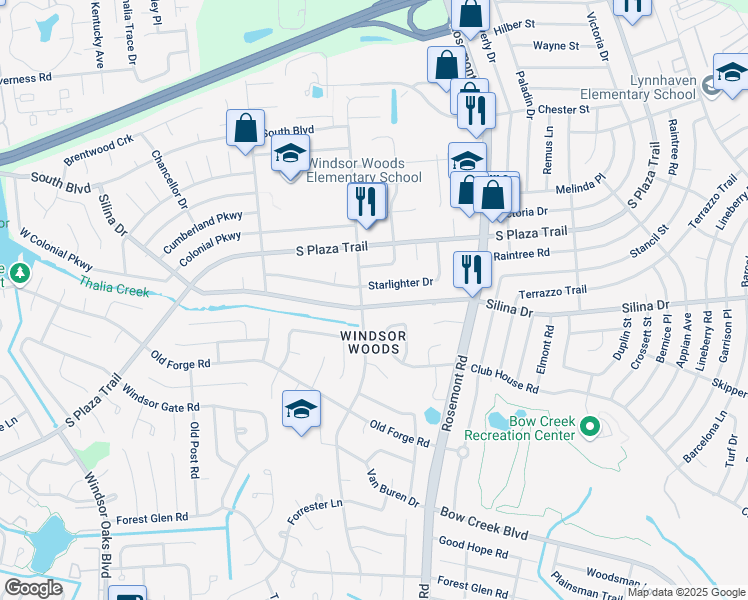 map of restaurants, bars, coffee shops, grocery stores, and more near 3713 Starlighter Drive in Virginia Beach